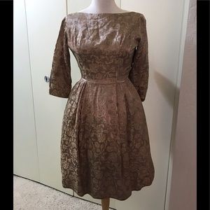 Vintage Satin Brocade Formal Party Dress